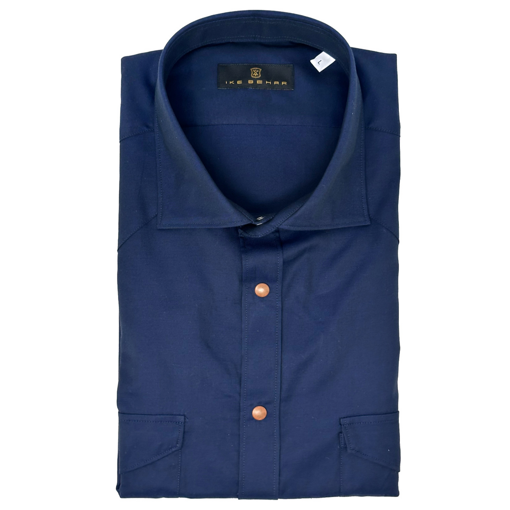 Men's Dark Navy Two-Pocket Western Shirt. Shop stylish high-quality mens shirts by Ike Behar.