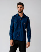 Men's Dark Navy Two-Pocket Western Shirt. Shop stylish high-quality mens shirts by Ike Behar.