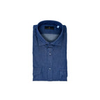 Men's Dark Wash Denim Two-Pocket Western Shirt. Shop stylish high-quality mens shirts by Ike Behar.