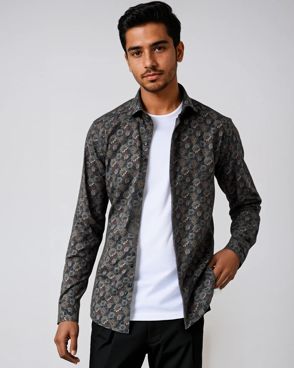 Men's Forrest Green Ground Floral Paisley Print Sport Shirt. Shop stylish high-quality mens sport shirts by Ike Behar.