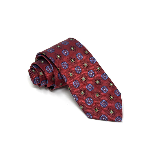 Men's Maroon Silk Geometric Tie - Shop stylish high-quality mens ties by Ike Behar