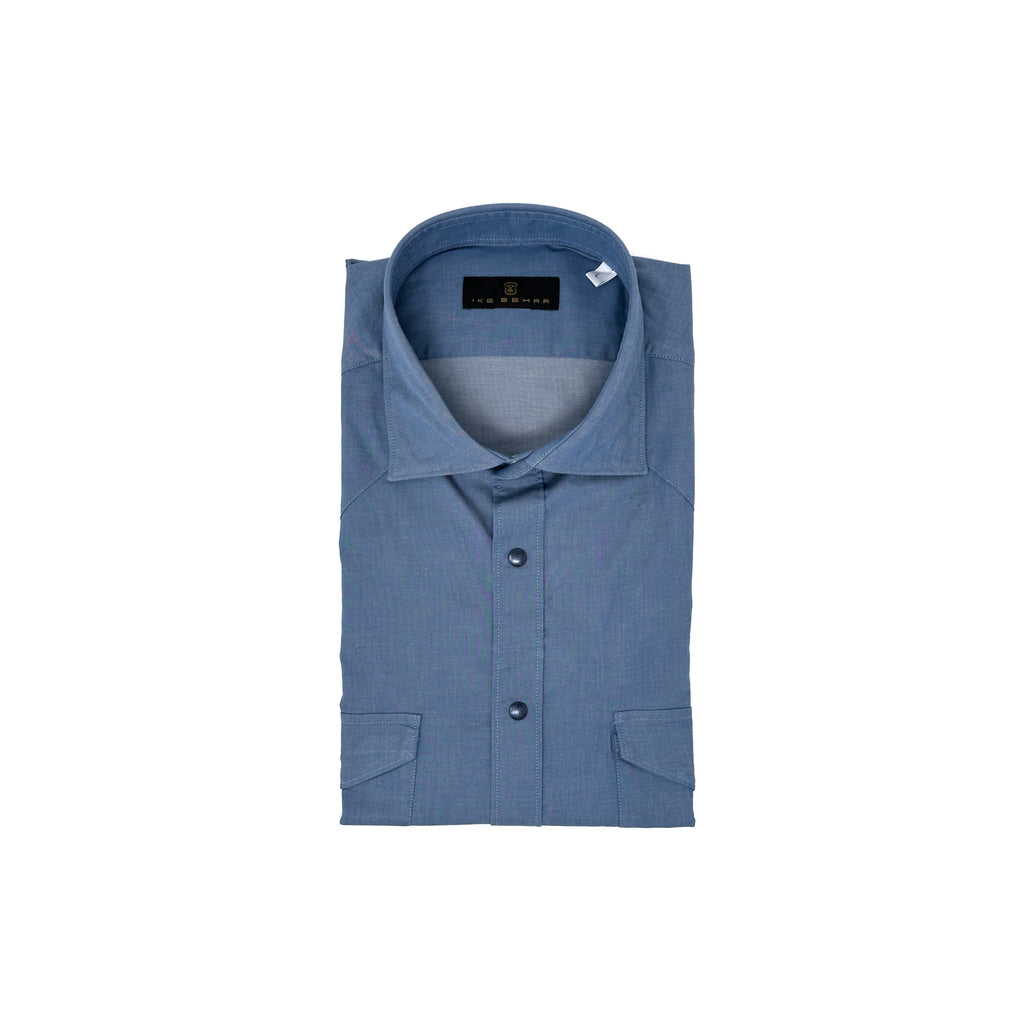 Men's Mid-Blue Two-Pocket Western Shirt. Shop stylish high-quality mens shirts by Ike Behar.