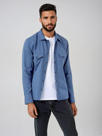 Men's Mid-Blue Two-Pocket Western Shirt. Shop stylish high-quality mens shirts by Ike Behar.