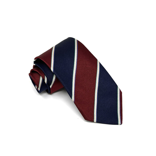 Men's Navy & Maroon Silk Stripe Tie - Shop stylish high-quality mens ties by Ike Behar