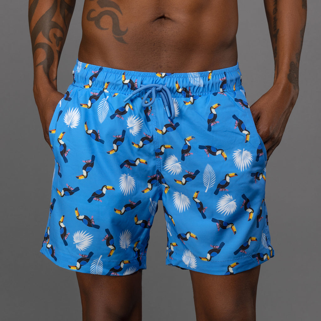 Men's Regatta Blue Tucan Swim Shorts. Shop stylish high-quality mens swim shorts set by Ike Behar.