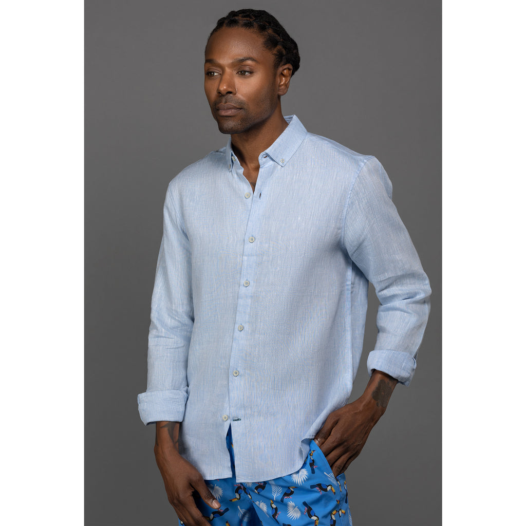 Men's Regatta Blue Tucan Swim Shorts. Shop stylish high-quality mens swim shorts set by Ike Behar.