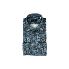 Men's Slate Ground with Teal floral Paisley Print Sport Shirt. Shop stylish high-quality mens sport shirts by Ike Behar.