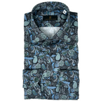 Men's Slate Ground with Teal floral Paisley Print Sport Shirt. Shop stylish high-quality mens sport shirts by Ike Behar.