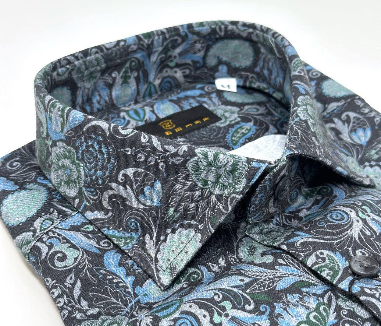 Men's Slate Ground with Teal Paisley Print Sport Shirt Ike Behar Men's Slate Ground with Teal Paisley Print Sport Shirt Ike Behar