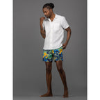 Men's Ultra-Marine Floral Swirl Print Swim Shorts. Shop stylish high-quality mens swim shorts set by Ike Behar.