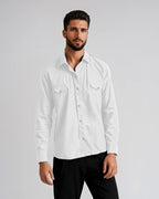 Men's White Two-Pocket Western Shirt. Shop stylish high-quality mens sport shirts by Ike Behar.