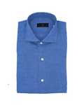 Men's blue button-up hand finished Italian linen shirt- Shop stylish high-quality mens shirts by Ike Behar