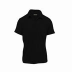 Men's black ribbed sweater knit polo tee. Shop stylish, high-quality mens tees by Ike Behar