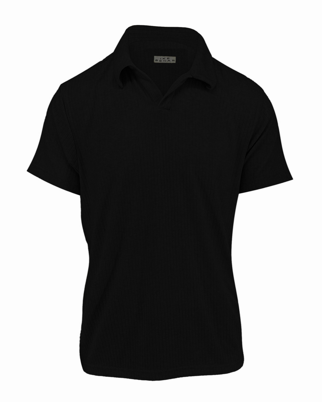 Men's black ribbed sweater knit polo tee. Shop stylish, high-quality mens tees by Ike Behar