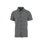 Men's Black White Jacquard Diamond Short Sleeve Shirt. Shop stylish high-quality mens sport shirts by Ike Behar.