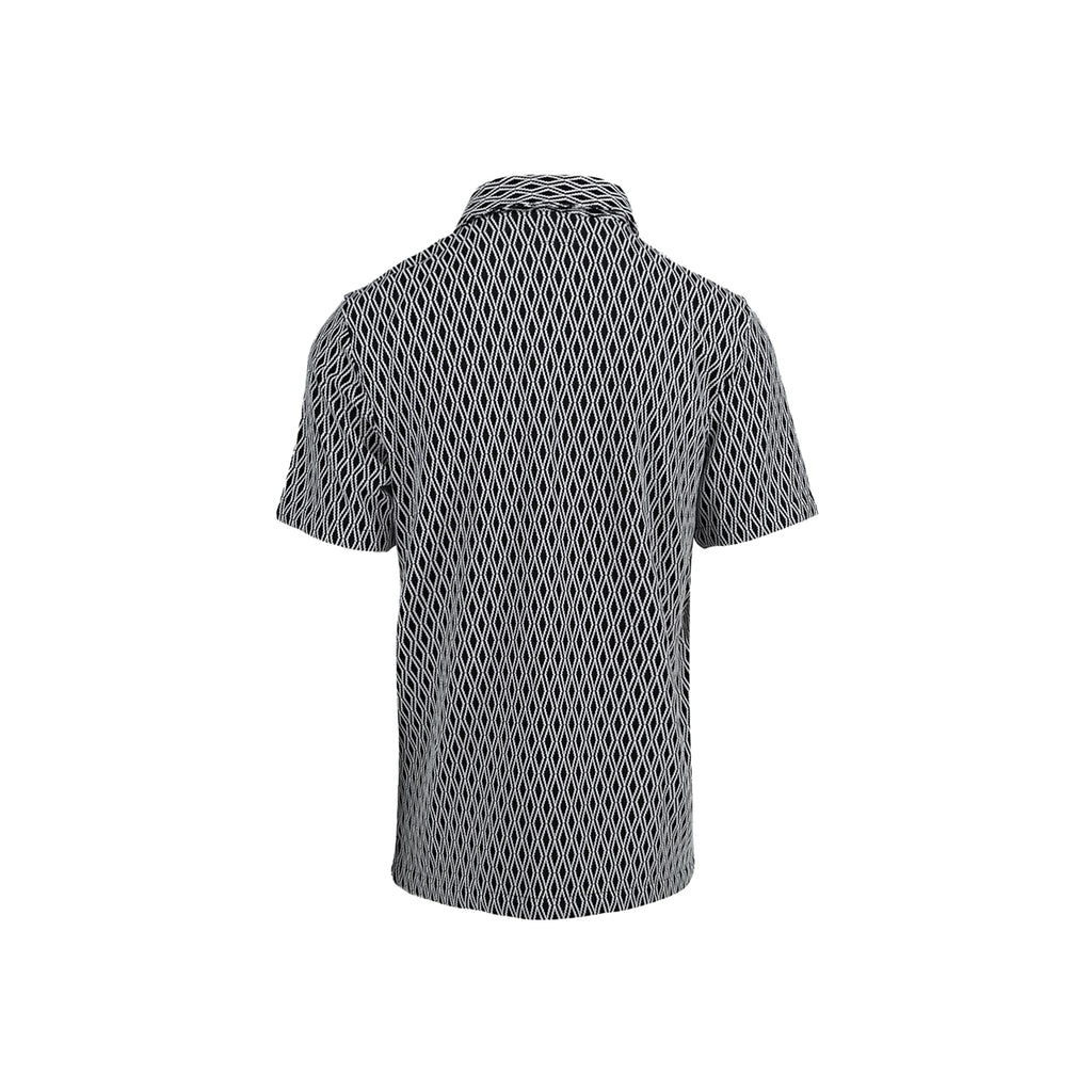 Men's Black White Jacquard Diamond Short Sleeve Shirt. Shop stylish high-quality mens sport shirts by Ike Behar.