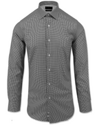 Men's black white mini check dress shirt stretch cotton with diamond-quilted collar - Shop stylish high-quality mens shirts by Ike Behar