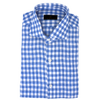 Men's Blue Linen Buffalo Check Sport Shirt. Shop stylish high-quality mens sport shirts by Ike Behar.