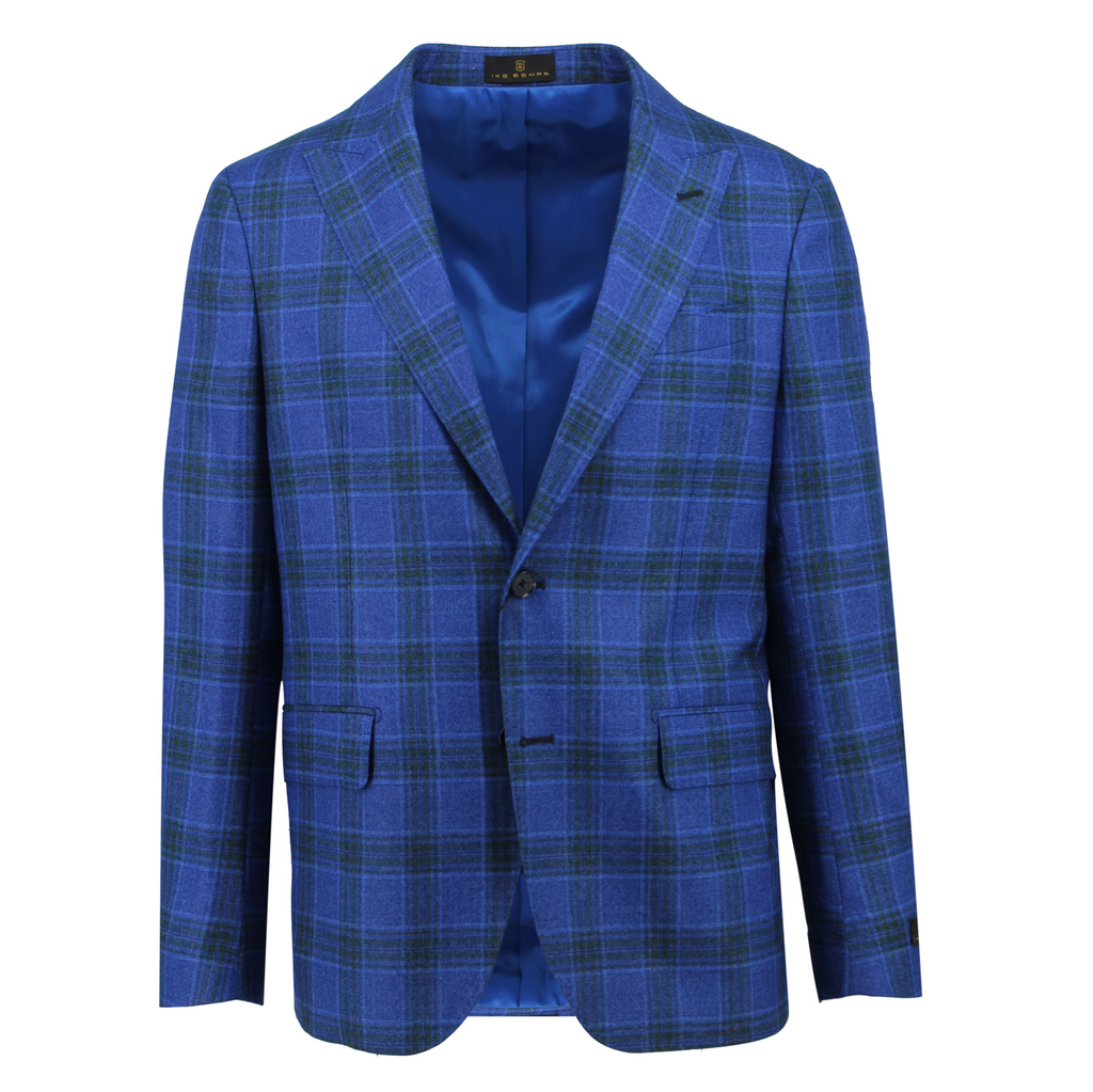 Men's blue with green check sport coat jacket made of 100% wool - Shop stylish high-quality mens sport coats by Ike Behar