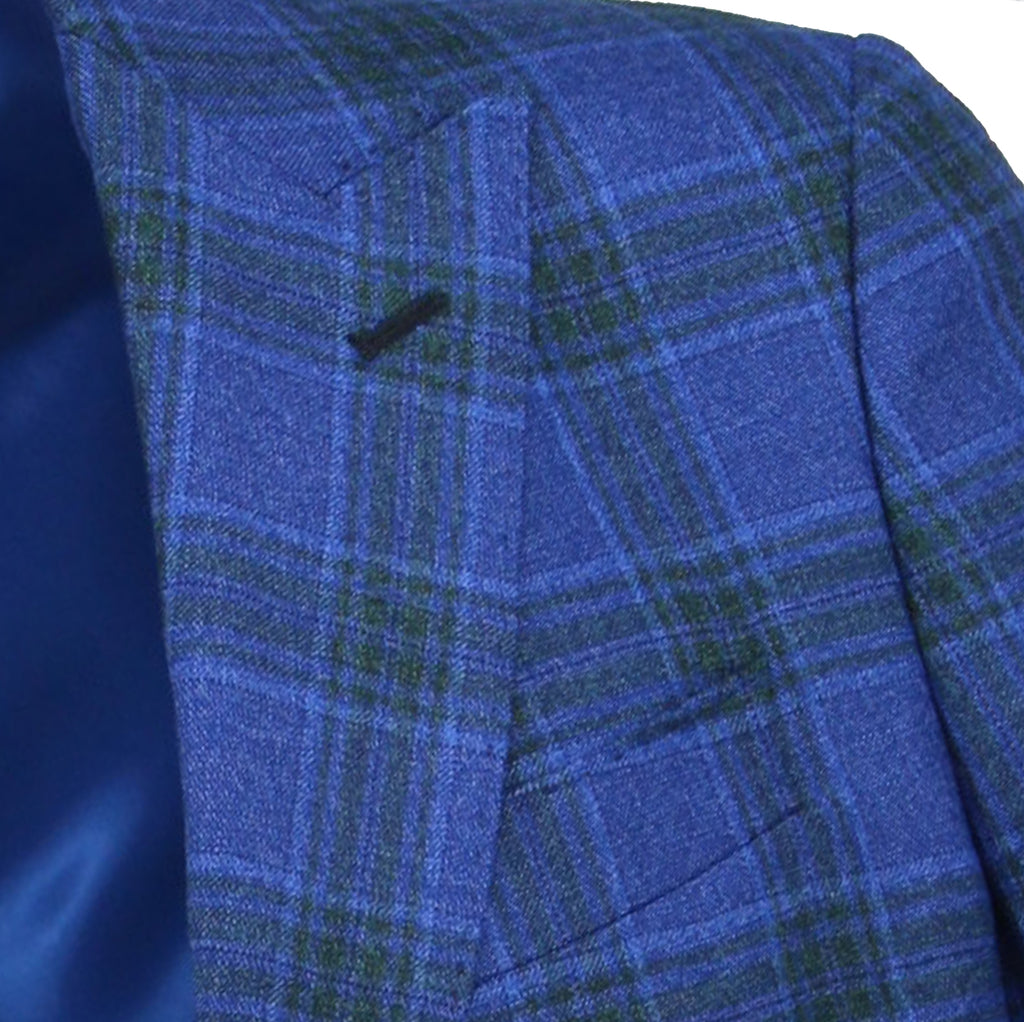 Men's blue with green check sport coat jacket made of 100% wool - Shop stylish high-quality mens sport coats by Ike Behar