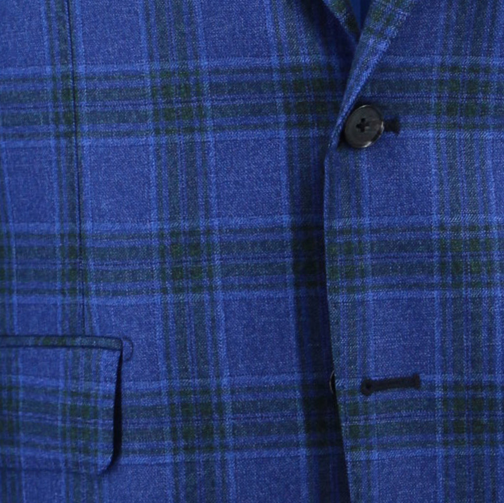 Men's blue with green check sport coat jacket made of 100% wool - Shop stylish high-quality mens sport coats by Ike Behar