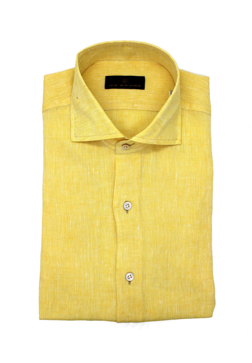 Men's Canary Yellow Italian Linen Sport Shirt. Shop stylish high-quality mens sport shirts by Ike Behar.