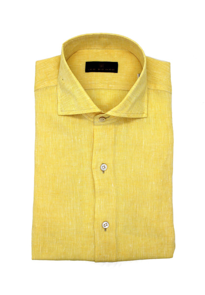 yellow mens dress shirts Men's Canary Yellow Italian Linen Sport Shirt – Ike Behar