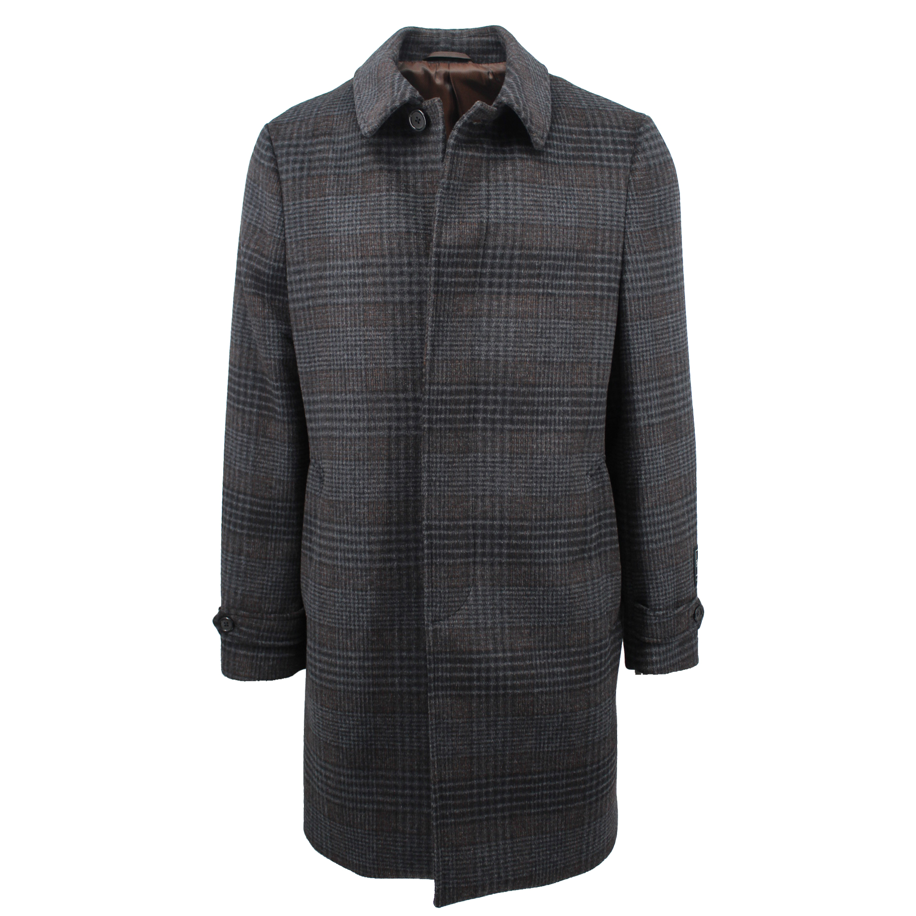 Men's charcoal black espresso plaid amity overcoat made of wool and polyester -Shop stylish high-quality mens coats  & jackets by Ike Behar