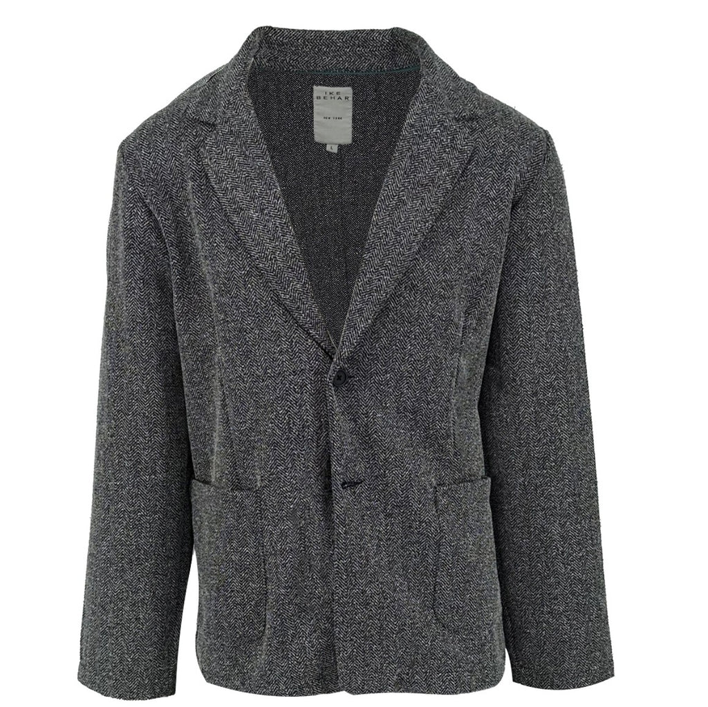 Men's charcoal jacquard stretch knit herringbone sport coat jacket made of polyester blend - Shop stylish high-quality mens sport coats by Ike Behar