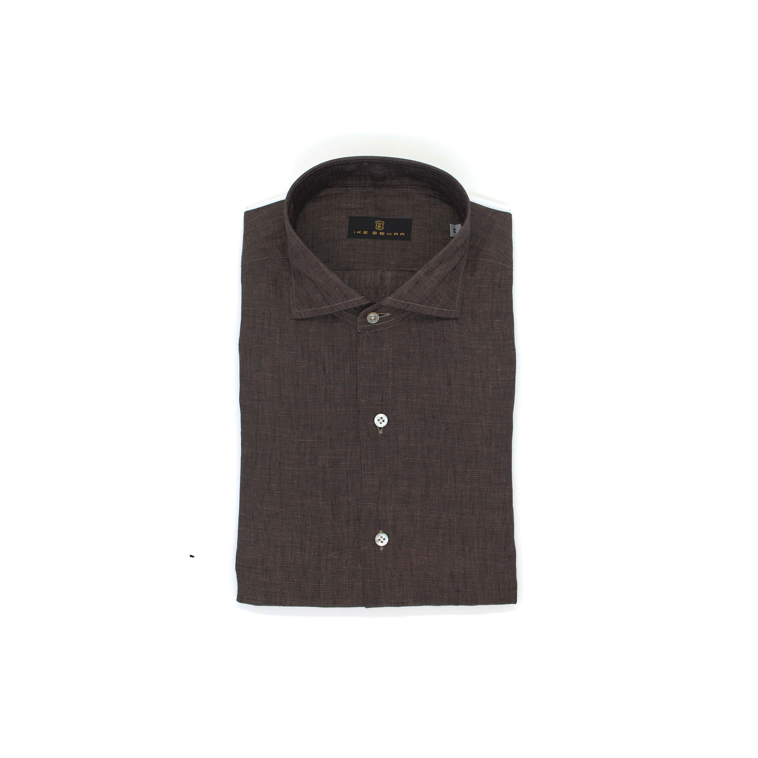Chocolate Brown Hand Finished Italian Linen Shirt L Chocolate Brown Hand Finished Italian Linen Shirt L