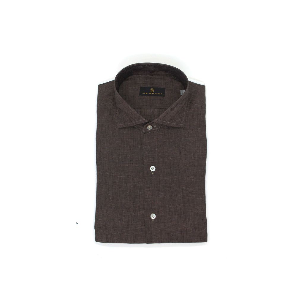 Men's button-down chocolate brown shirt made of Italian linen - Shop stylish high-quality mens shirts by Ike Behar