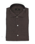 Men's button-down chocolate brown shirt made of Italian linen - Shop stylish high-quality mens shirts by Ike Behar
