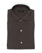 Men's button-down chocolate brown shirt made of Italian linen - Shop stylish high-quality mens shirts by Ike Behar