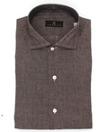 Men's Chocolate Hand Finished Italian Linen Sport Shirt. Shop stylish high-quality mens sport shirts by Ike Behar.