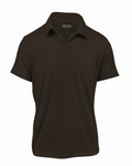 Men's chocolate ribbed sweater knit polo tee. Shop stylish, high-quality mens tees by Ike Behar