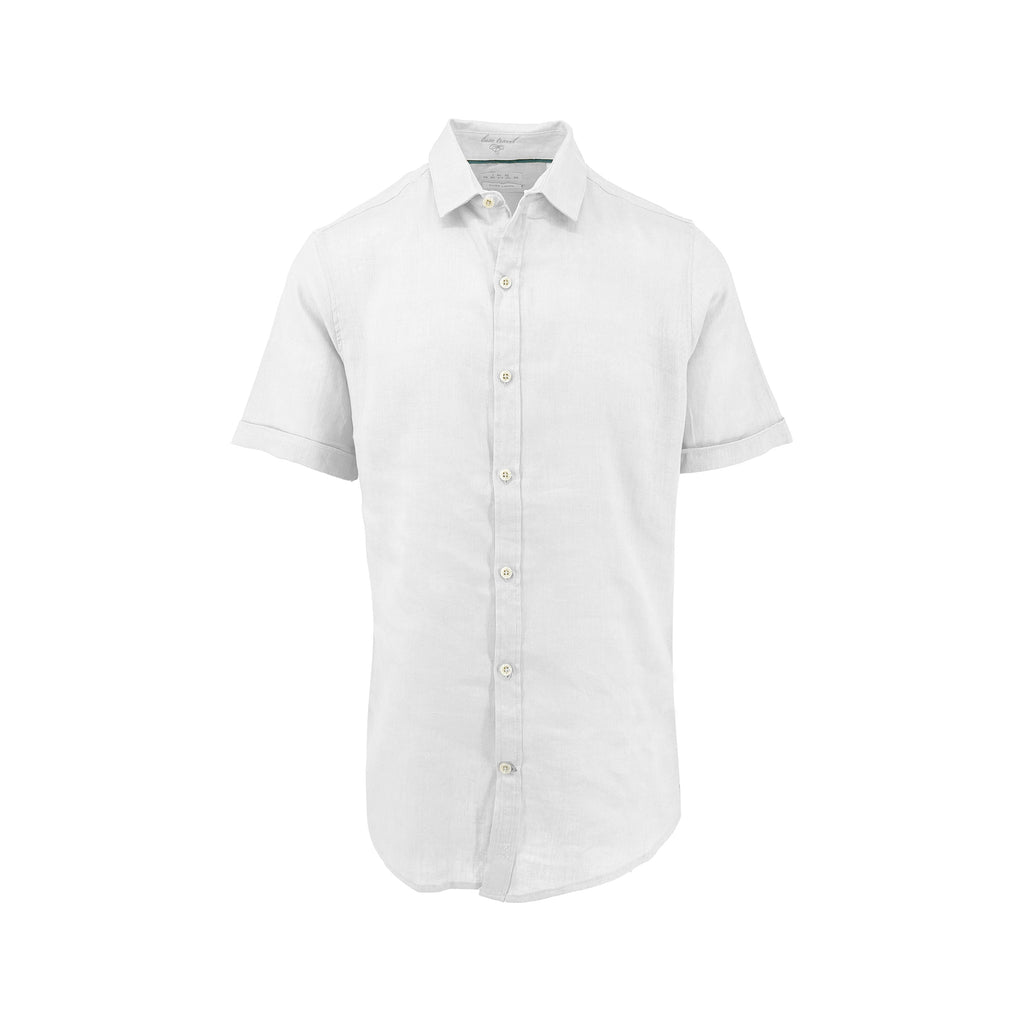 Men's classic white pure linen short sleeve shirt. Shop stylish, high-quality mens shirts by Ike Behar