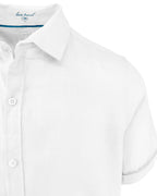 Men's white pure linen short sleeve shirt. Shop stylish high-quality mens shirts by Ike Behar