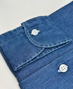 Men's dark blue wash denim shirt. Shop stylish high-quality mens denim shirts by Ike Behar.