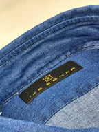 Men's dark blue wash denim shirt. Shop stylish high-quality mens denim shirts by Ike Behar.