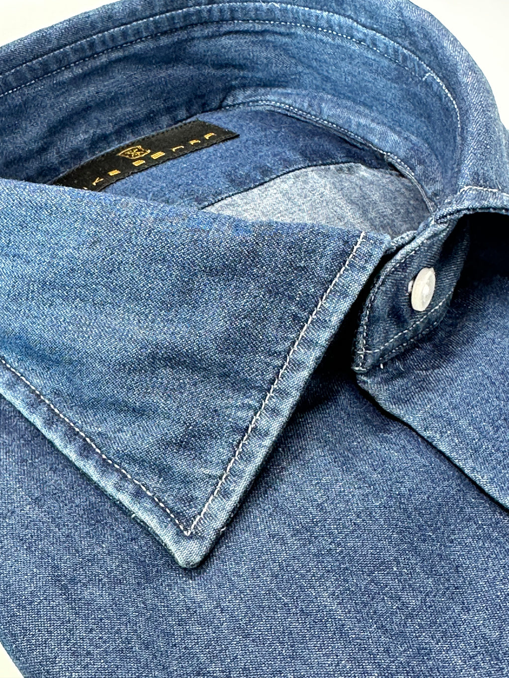 Men's dark blue wash denim shirt. Shop stylish high-quality mens denim shirts by Ike Behar.