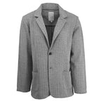 Gray chevron unlined blazer with two buttons on a white background