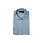 Men's Light Wash Blue Denim Shirt. Shop stylish high-quality mens denim shirts by Ike Behar.