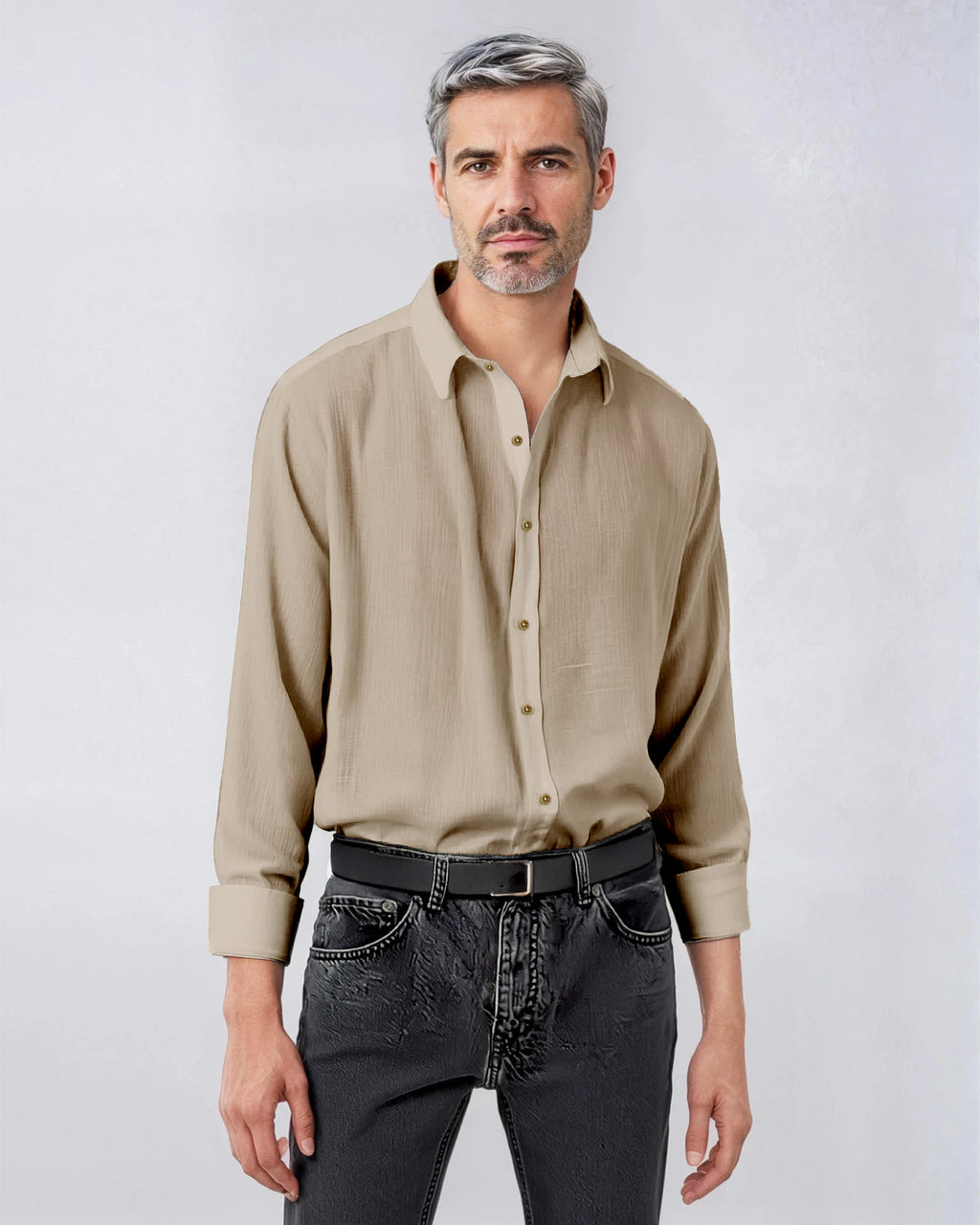 Men's mushroom beige pure 100% linen shirt - Shop stylish high-quality mens linen shirts by Ike Behar