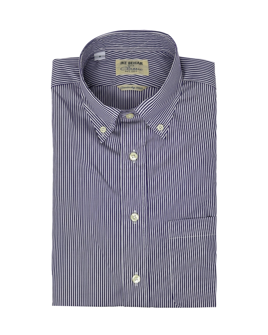 Men's navy blue stripe button-down shirt made of 100% cotton - Shop stylish high-quality mens shirts by Ike Behar
