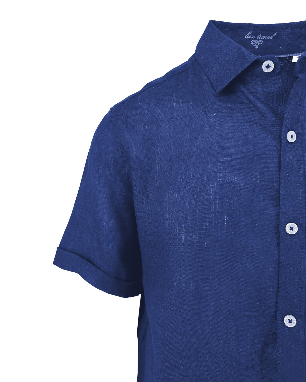 Men's navy blue cotton linen short sleeve shirt - Shop stylish, high-quality mens shirts by Ike Behar