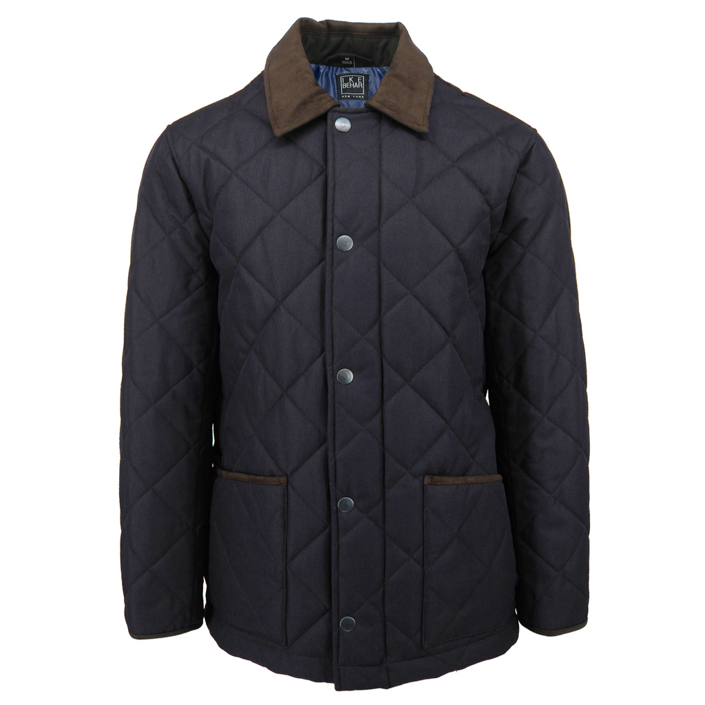 Men's navy quilted jacket. Shop stylish, high-quality mens sport jackets by Ike Behar.