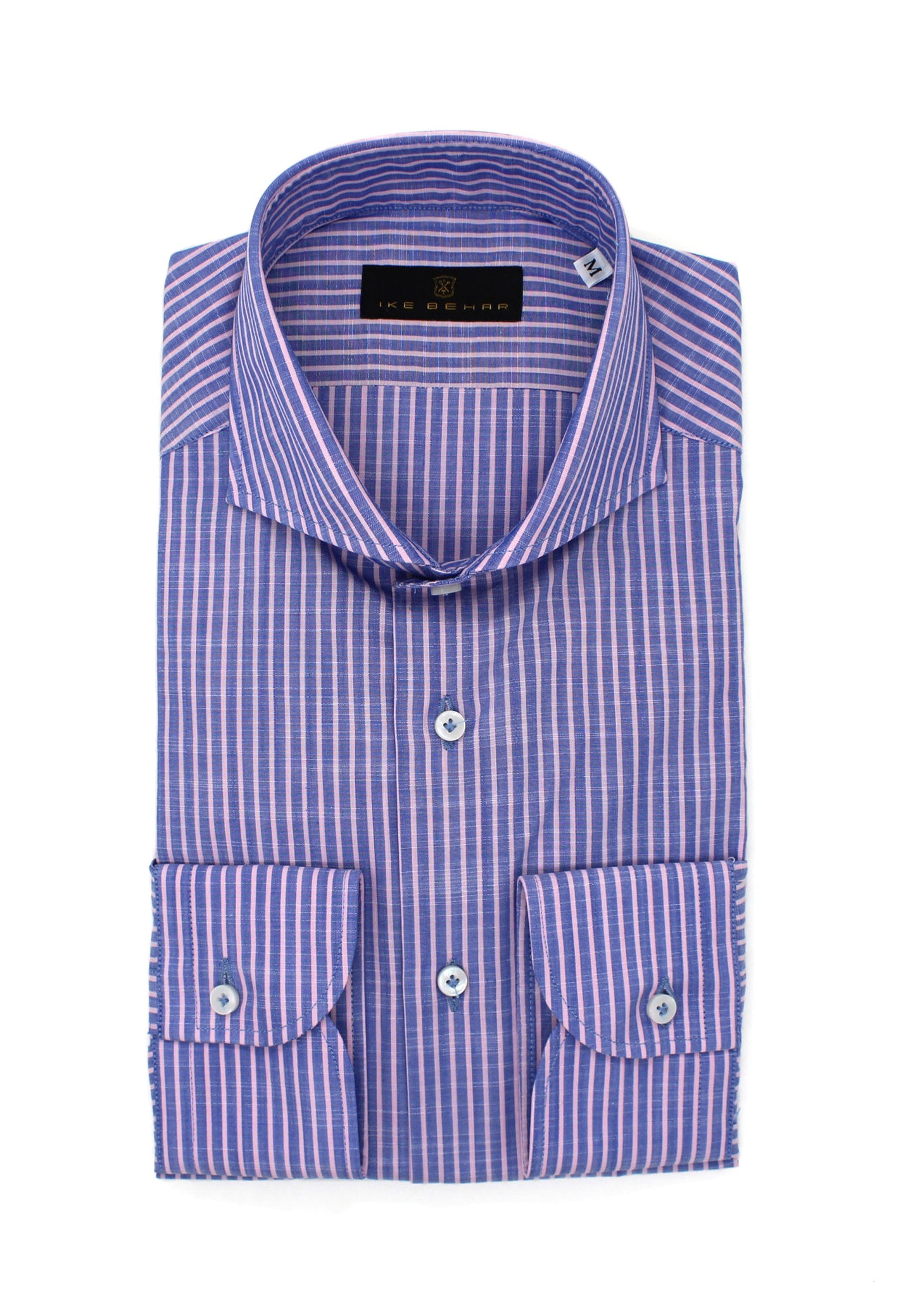 Men's Navy & Rose Striped Sport Shirt .Shop stylish high-quality mens sport shirts by Ike Behar.