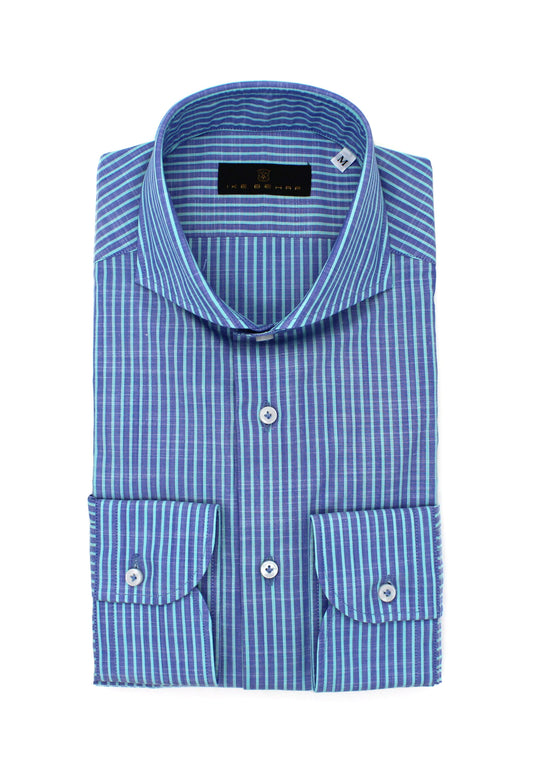 Men's Navy & Teal Striped Sport Shirt. Shop stylish high-quality mens sport shirts by Ike Behar.