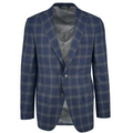 Men's navy with plaid windowpane sport coat jacket made of 100% wool - Shop stylish high-quality mens sport coats by Ike Behar