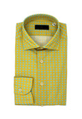 Men's Old Gold Hexagon Print Sport Shirt. Shop stylish high-quality mens sport shirts by Ike Behar.